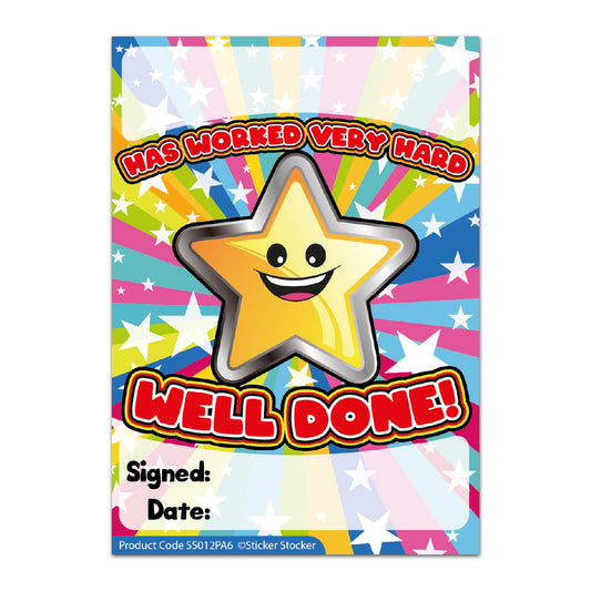 Sticker Stocker - A6 Praise Note Pad 100 Sheet Incentive Chart Rewards - Well Done Star Burst