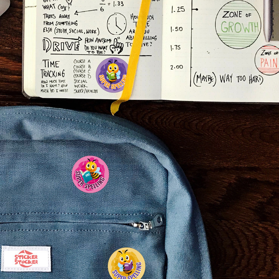 144 Super Spelling Bee - 30mm - Glossy Reward Stickers for Teachers & Parents