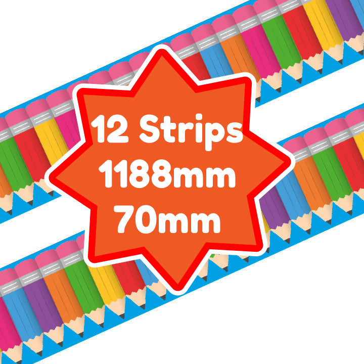 Sticker Stocker - Colourful Pencils Classroom Trimmers 14.25m long Notice Board Display Borders