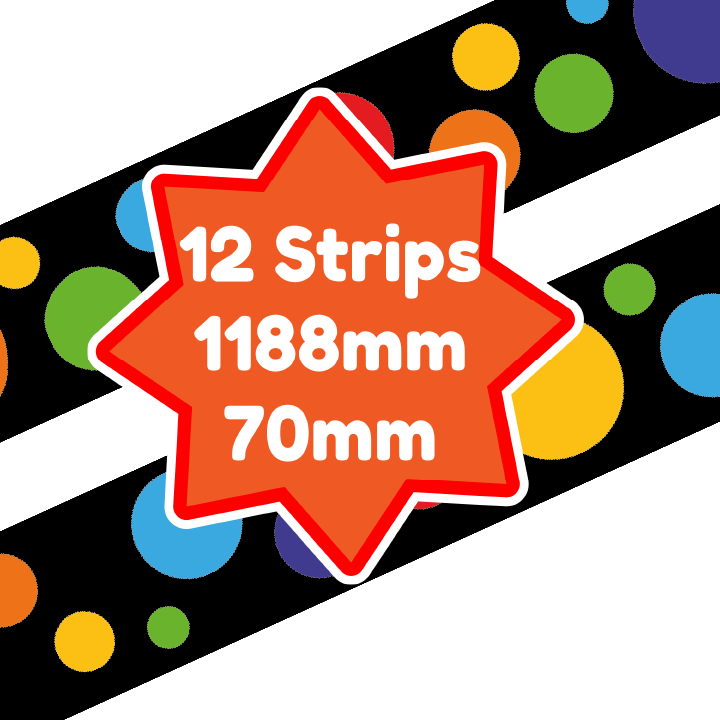 Sticker Stocker - Colourful Spots Classroom Trimmers 14.25m long Notice Board Display Borders