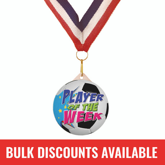 Sticker Stocker - Football Medal Player of the Week 55mm Large Plastic Medal FREE Ribbon and Certificate