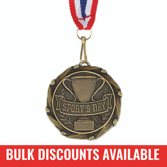Sticker Stocker - Sports Day Medal with FREE Ribbon and Certificate 45mm Metal