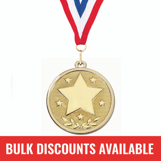 Sticker Stocker - Star Medal with FREE Ribbon and Certificate 45mm Metal Gold