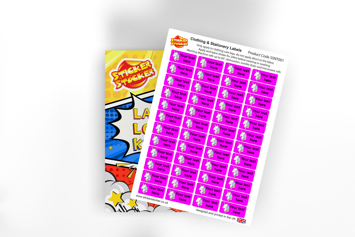 Personalised No-Iron Name Labels with Icon for School Clothing & Stationery – 30 mm x 13 mm (Pack of 48)