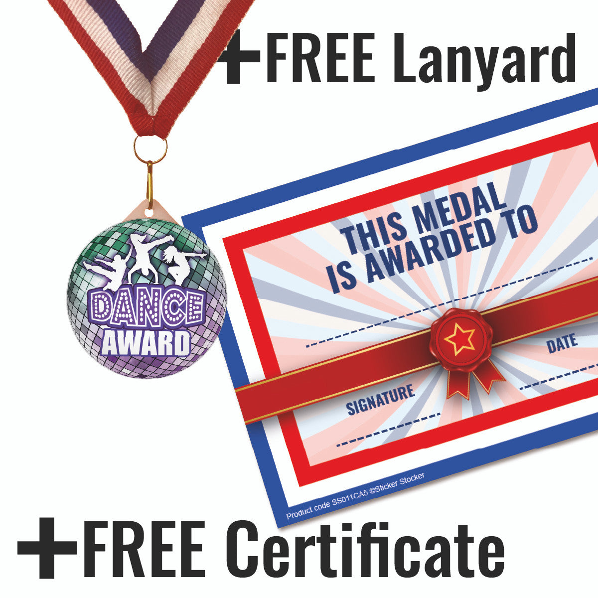 Sticker Stocker - Dance Award Large 55mm Plastic Medal  FREE Ribbon and Certificate