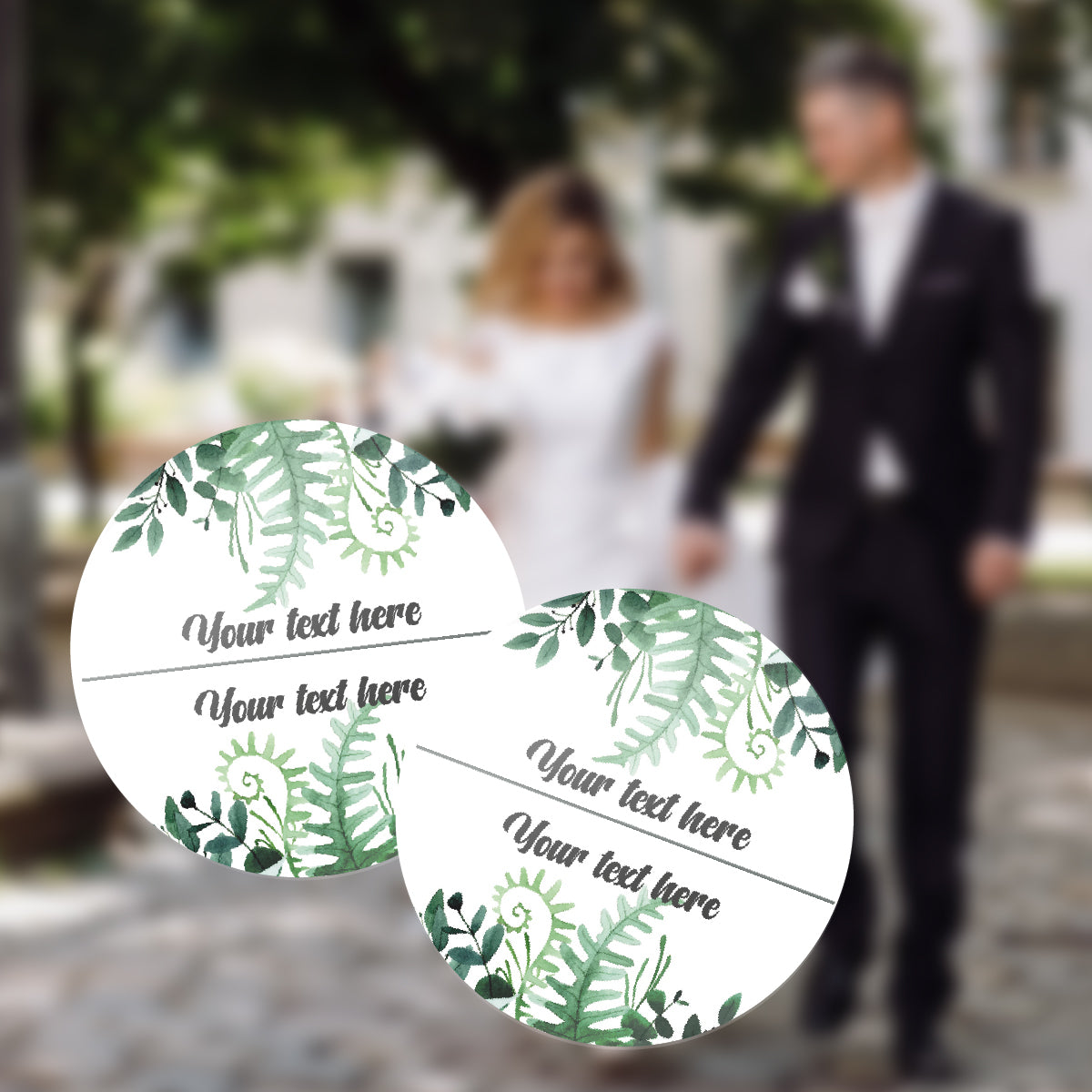 144 Fern Leaf Personalised 30mm Floral Stickers Events, Weddings, Crafts, Engagement
