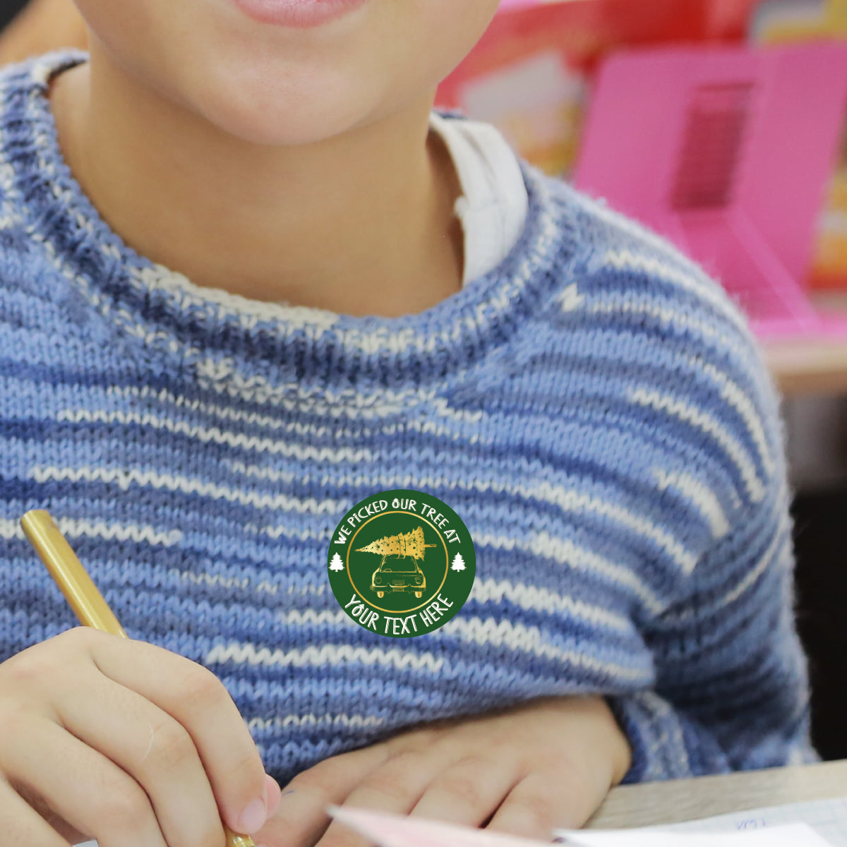 144 Personalised We Picked Our Tree 30mm Christmas Stickers for Families, Farms, Santa's Grotto's