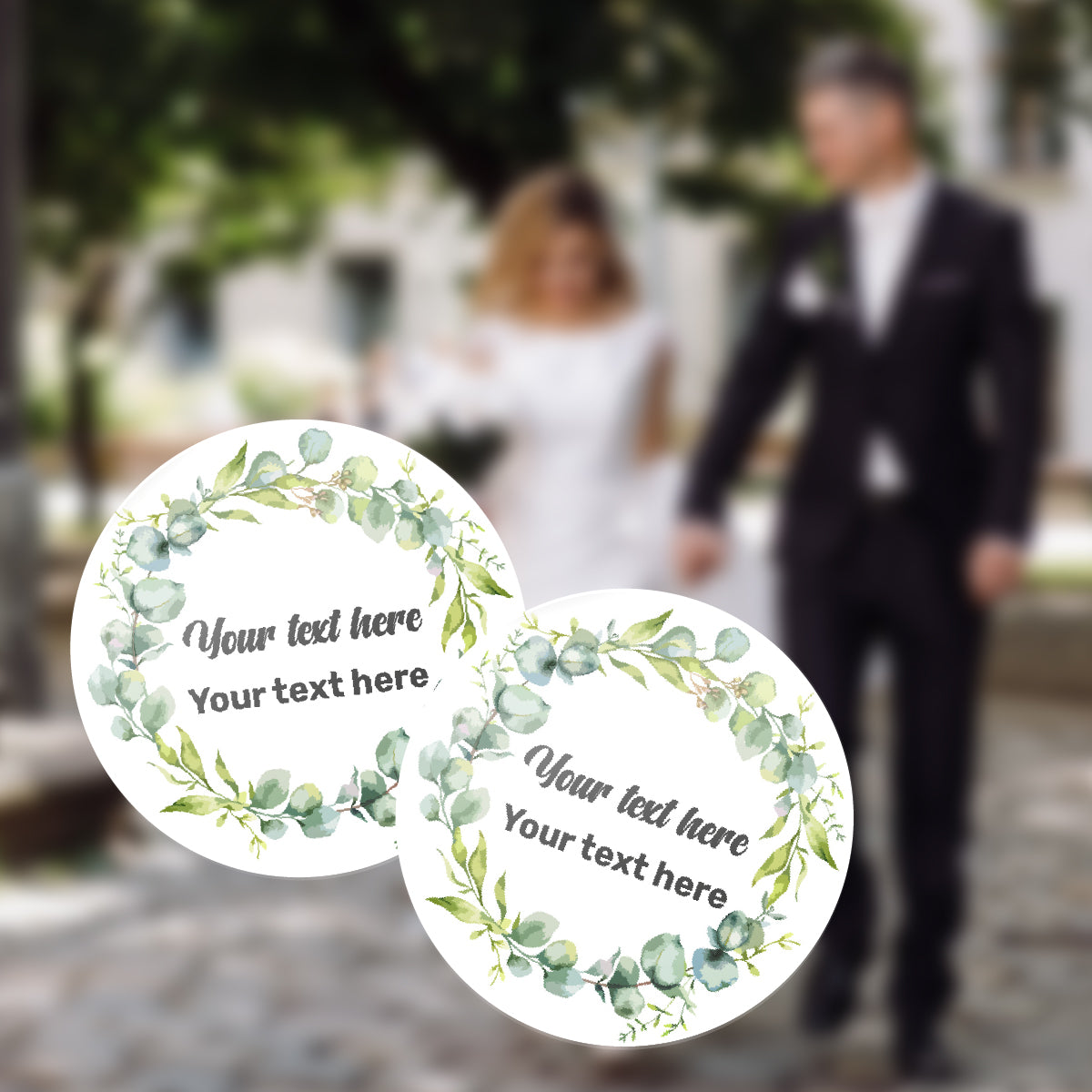 144 Floral Wreath Personalised 30mm Stickers Events, Weddings, Crafts, Engagement