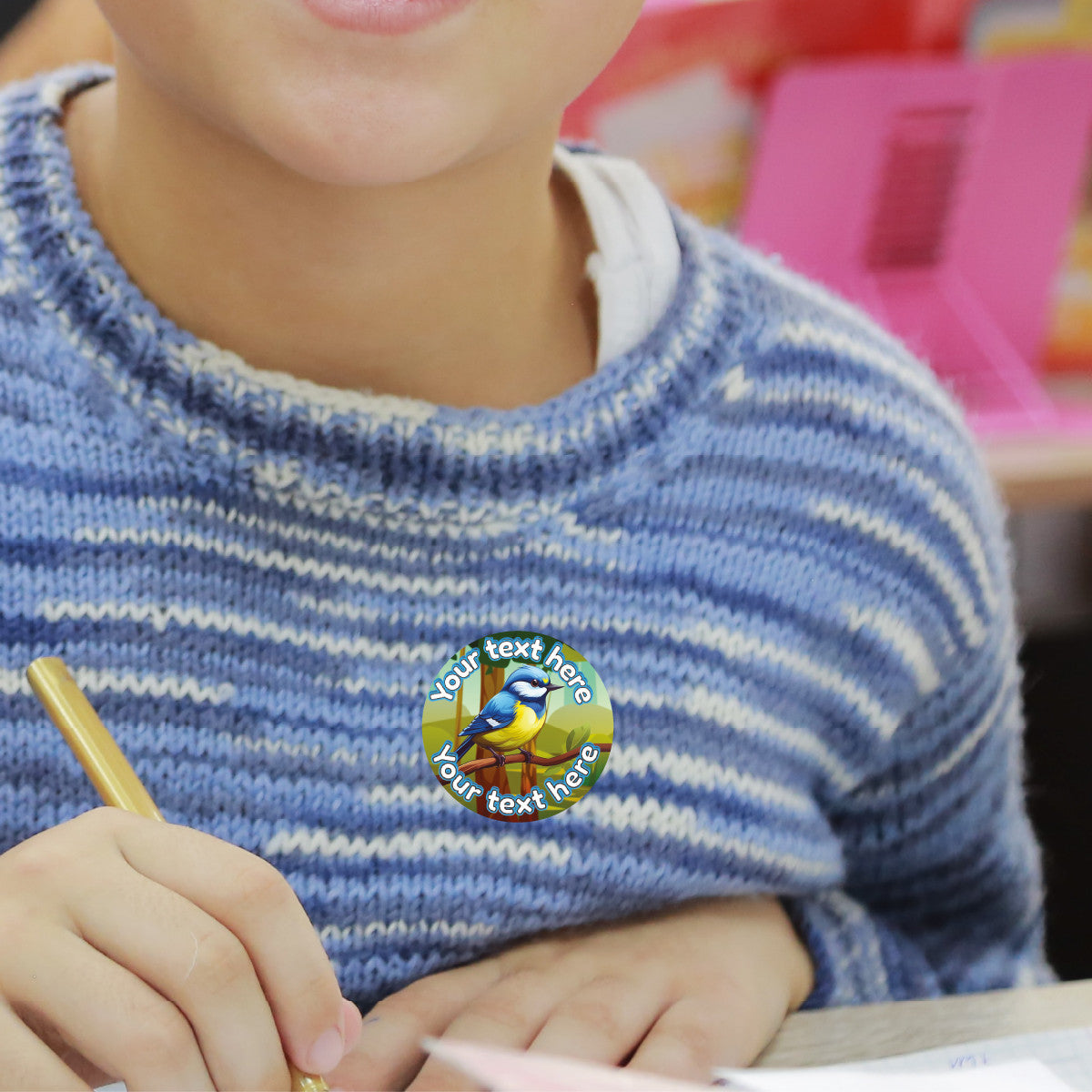 144 Personalised Bluetit Bird 30mm Reward Stickers for School Teachers, Parents and Nursery