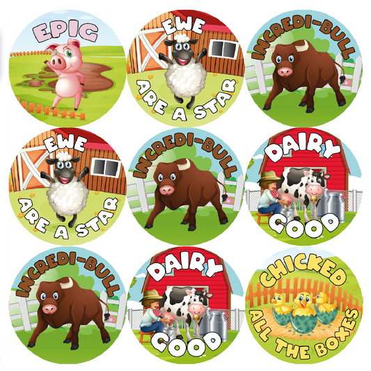 Sticker Stocker - Farmazing Animals - 30mm - 144 Glossy Reward Stickers for Teachers & Parents