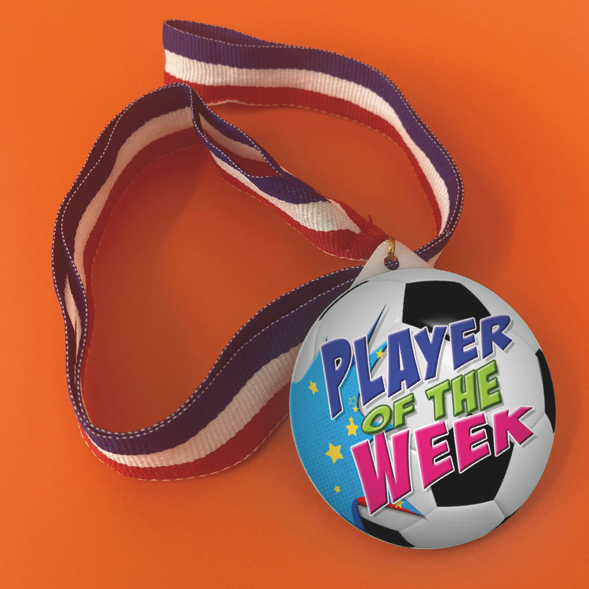 Sticker Stocker - Football Medal Player of the Week 55mm Large Plastic Medal FREE Ribbon and Certificate