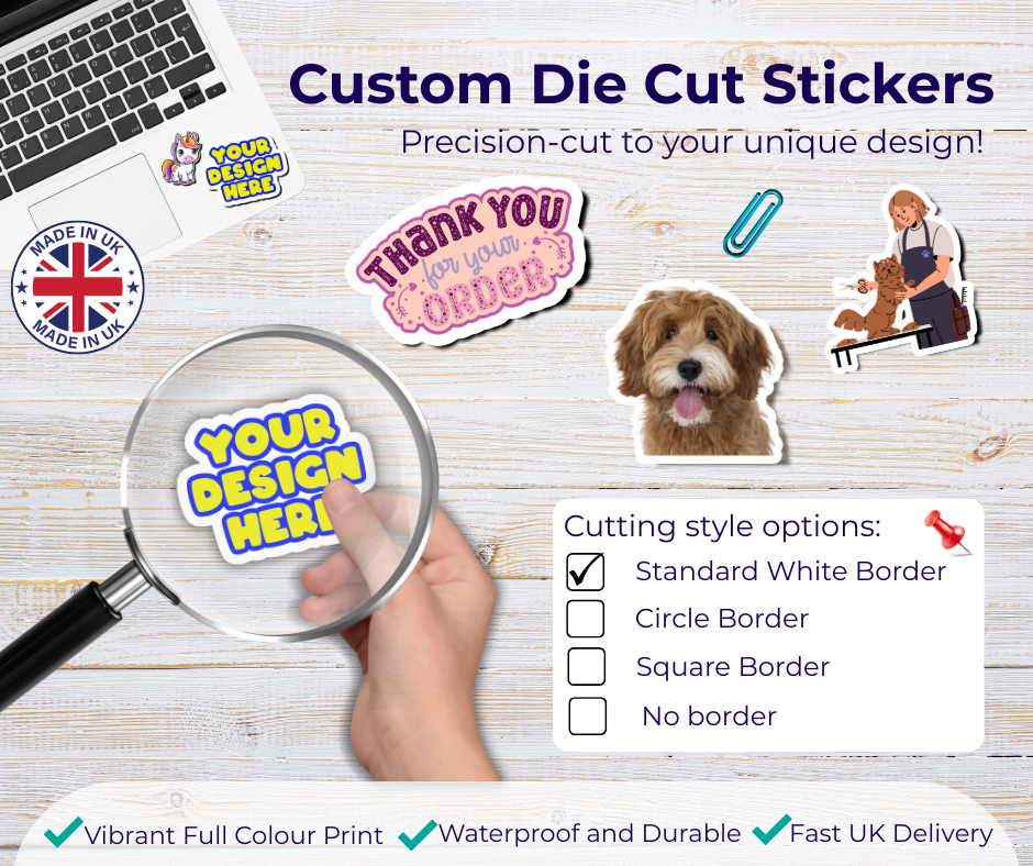 Custom Die Cut Stickers UK – Precision-Cut Waterproof Custom Stickers