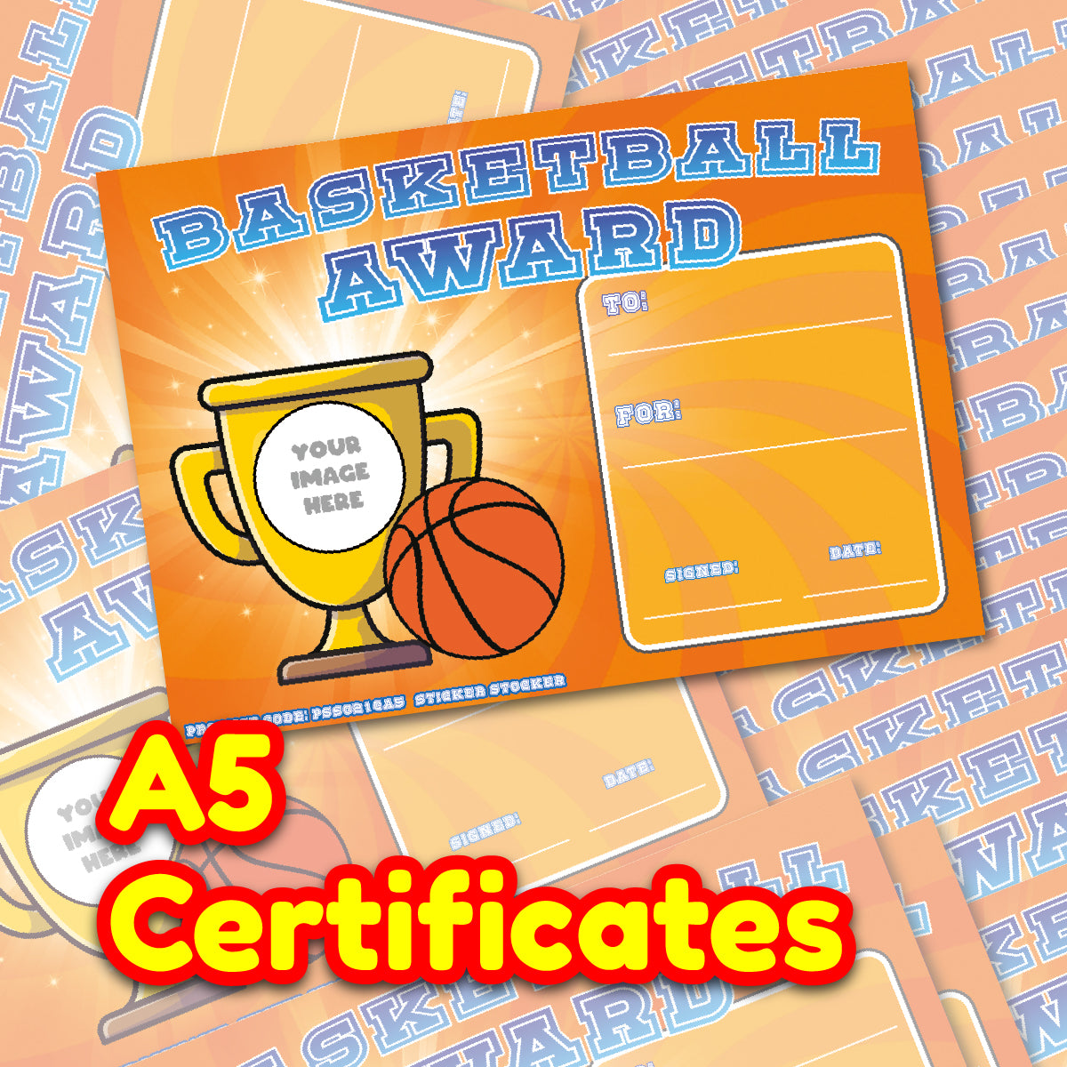Personalised Basketball Award certificates for school teachers, 250gsm A5 silk finish Photo Paper
