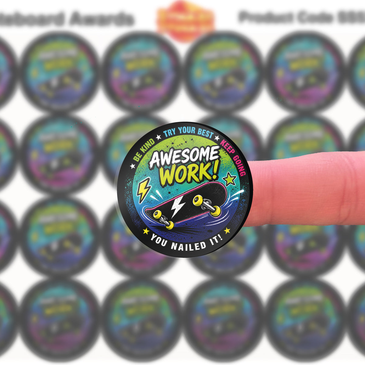 144 Skateboard Awards Children's Reward Stickers - 30mm - Parents, Skateparks