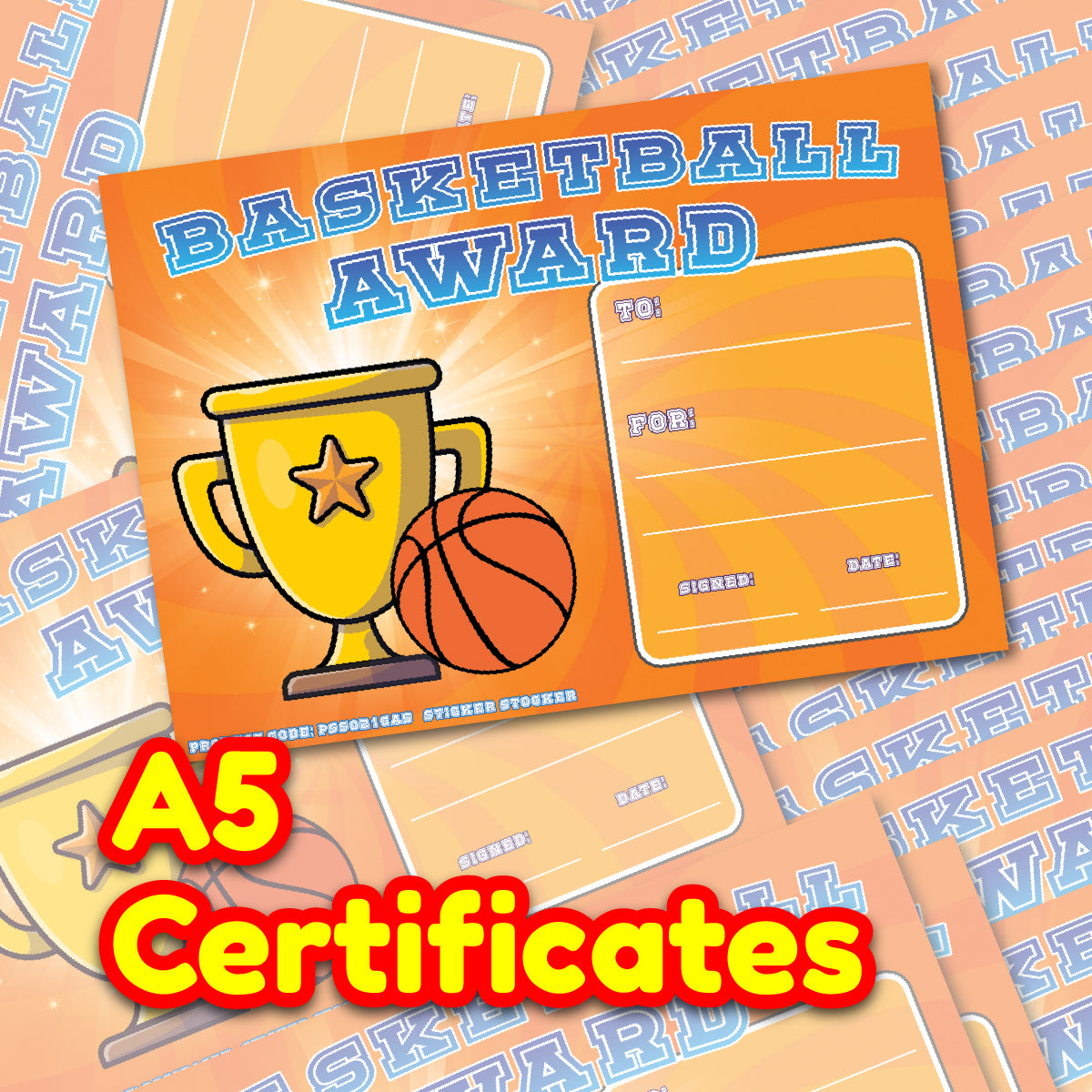 Personalised Basketball Award certificates for school teachers, 250gsm A5 silk finish Photo Paper