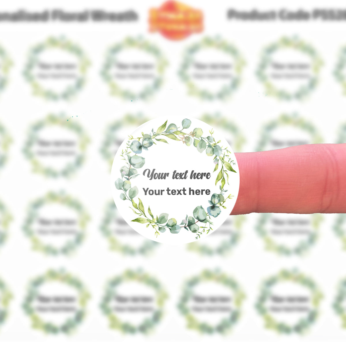 144 Floral Wreath Personalised 30mm Stickers Events, Weddings, Crafts, Engagement