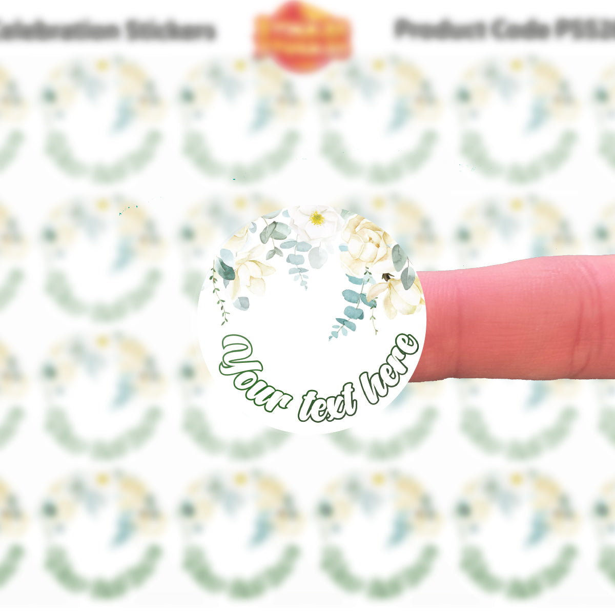144 Floral Celebration Personalised 30mm Stickers Events, Weddings, Crafts, Engagement