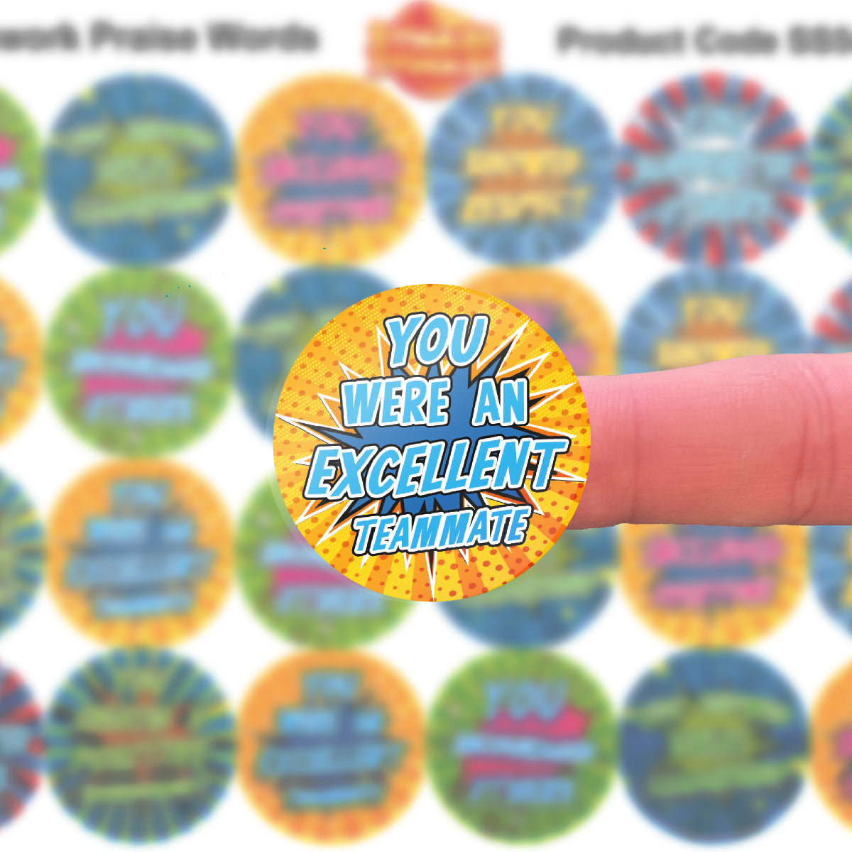 144 Teamwork Praise Words - 30mm - Glossy Reward Stickers for Teachers & Parents