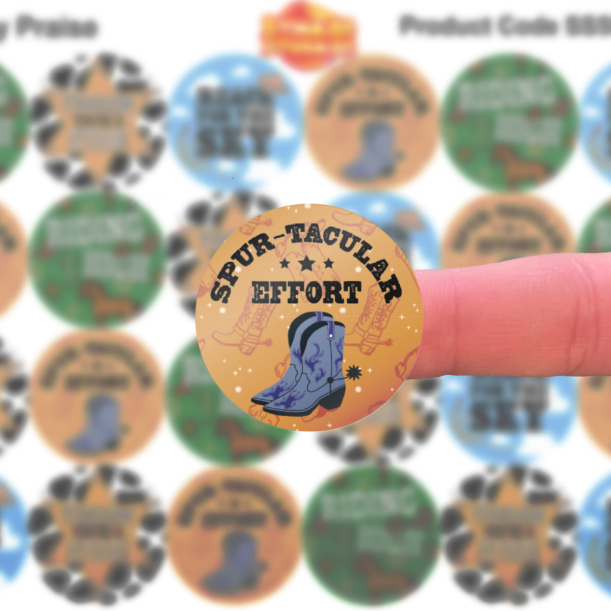 144 Cowboy Praise 30mm Reward Stickers for Schools, Teachers, Parents and Nurseries