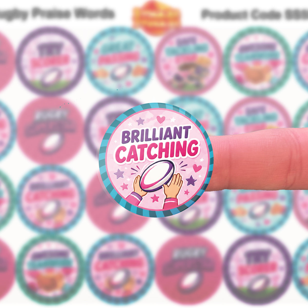 144 Girls Rugby Praise Words - 30mm - Glossy Reward Stickers for Teachers, Coaches & Parents