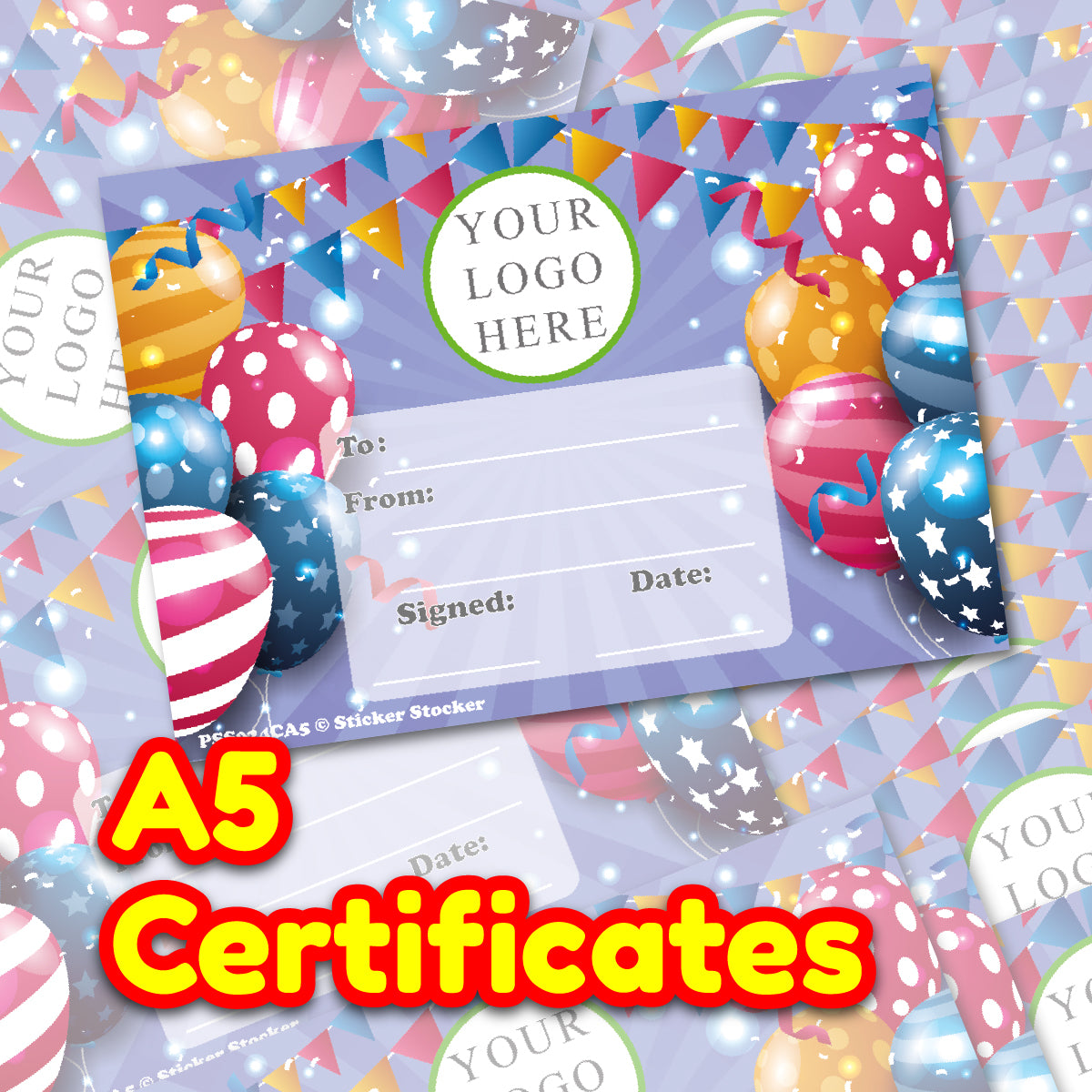 Personalised Birthday Balloons certificates for school teachers, clubs and teams, 250gsm A5 silk finish Photo Paper