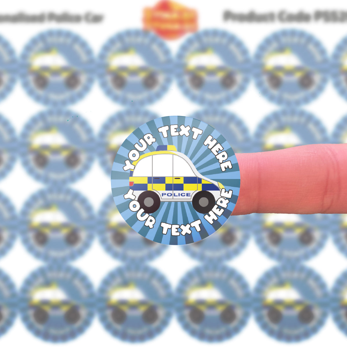 144 Personalised Police Car 30mm Reward Stickers for Children, Parents and Schools