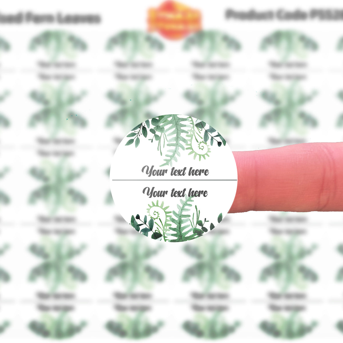 144 Fern Leaf Personalised 30mm Floral Stickers Events, Weddings, Crafts, Engagement