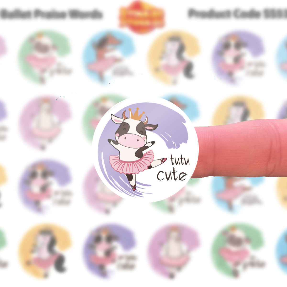 144 Animal Ballet Praise Words - 30mm - Glossy Reward Stickers for Teachers & Parents