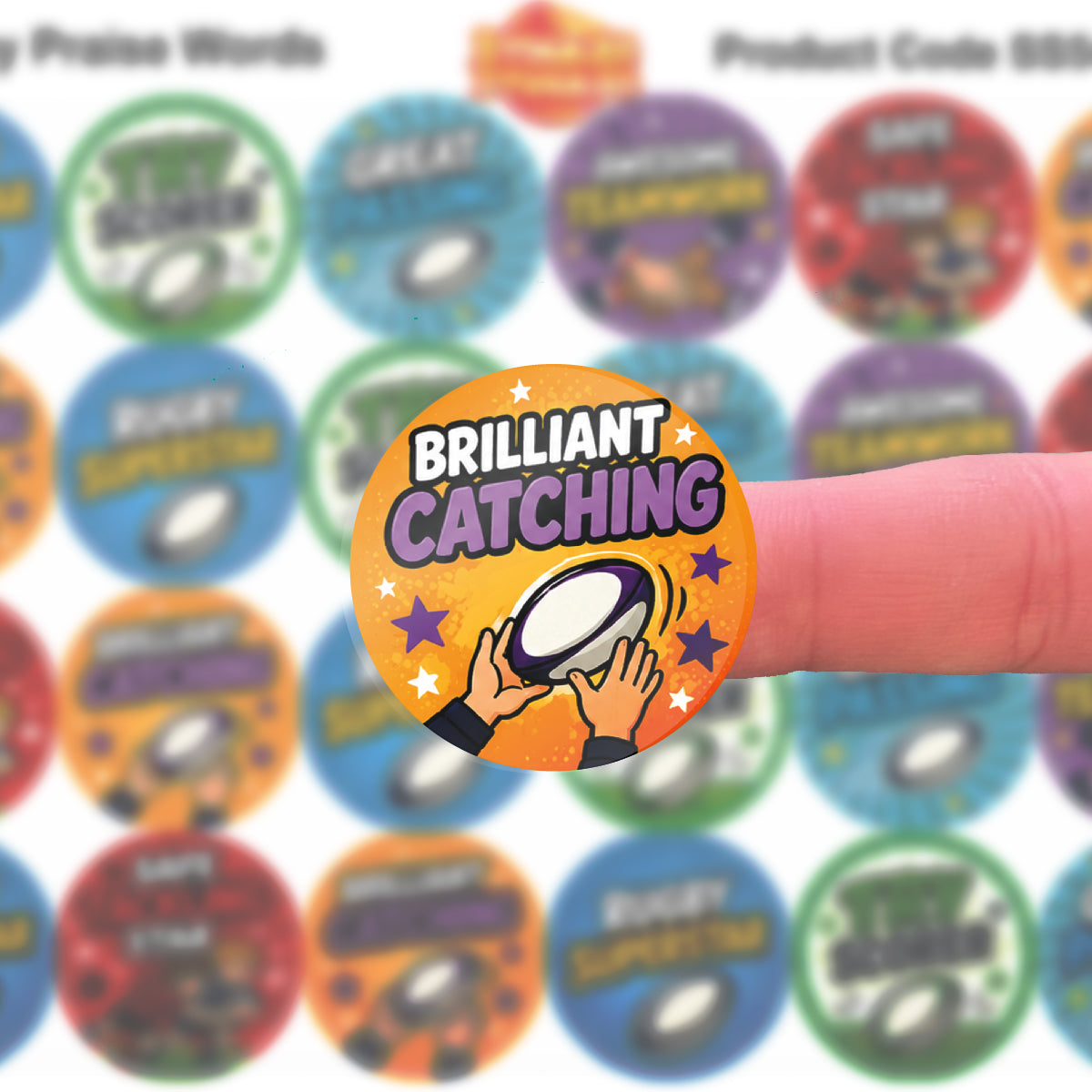 144 Rugby Praise Words - 30mm - Glossy Reward Stickers for Teachers, Coaches & Parents