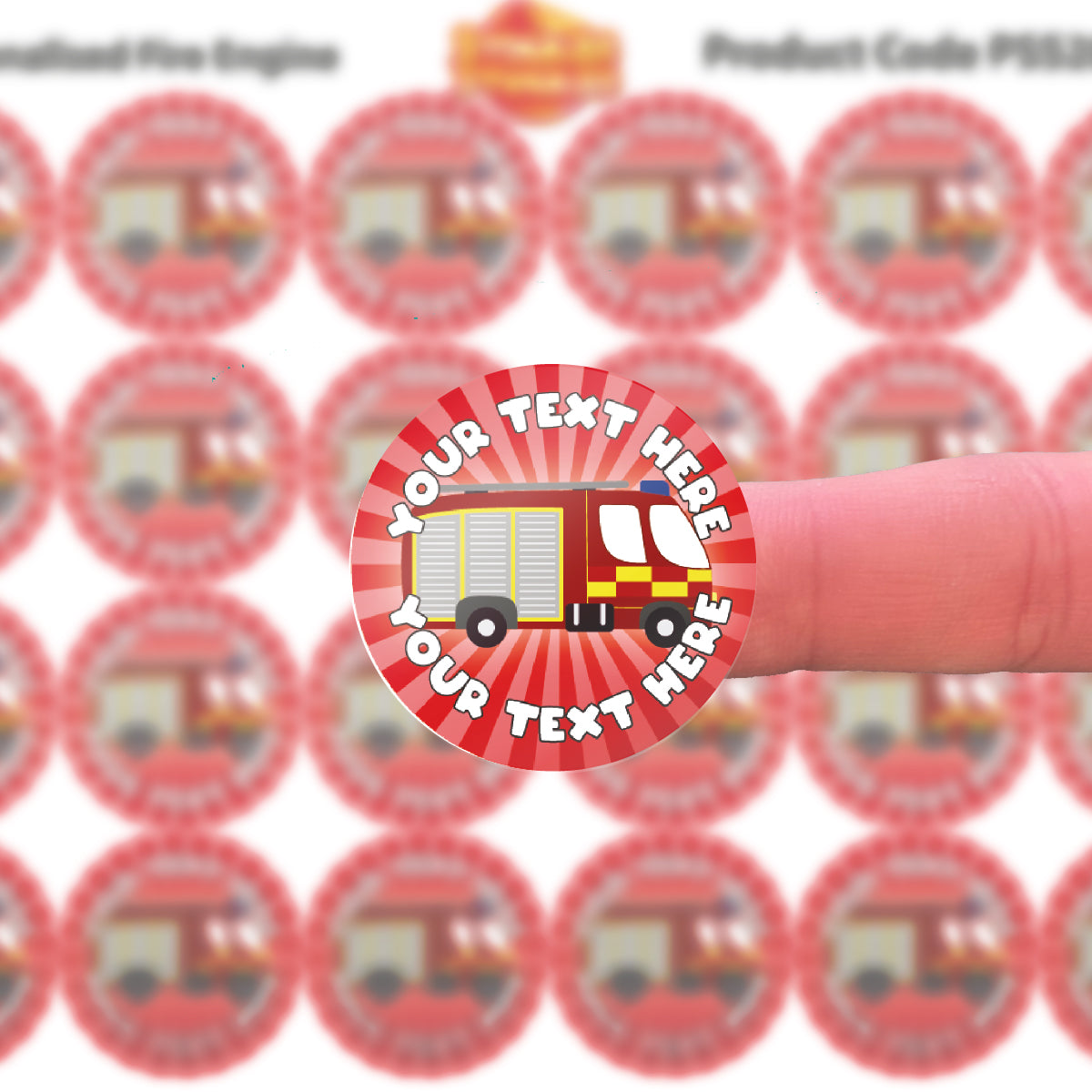 144 Personalised Fire Engine 30mm Reward Stickers for Children, Parents and Schools