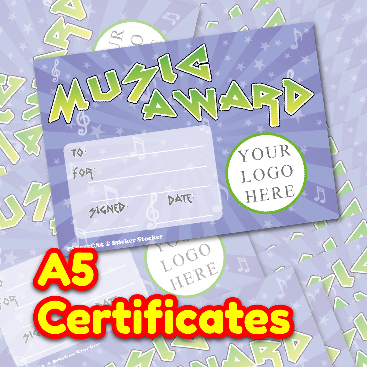 Personalised Music Award certificates for school teachers, 250gsm A5 silk finish Photo Paper