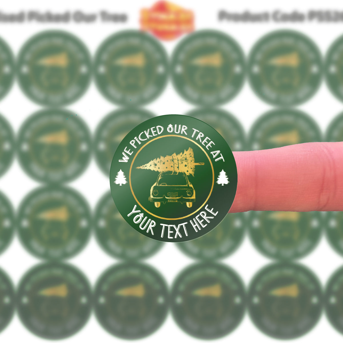 144 Personalised We Picked Our Tree 30mm Christmas Stickers for Families, Farms, Santa's Grotto's