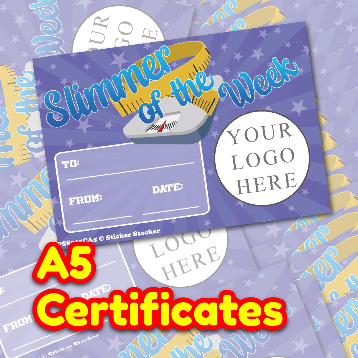 Personalised Slimmer Of The Week certificates for clubs, 250gsm A5 silk finish Photo Paper