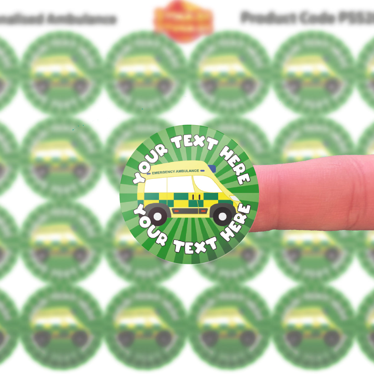 144 Personalised Ambulance 30mm Reward Stickers for Children, Parents and Schools