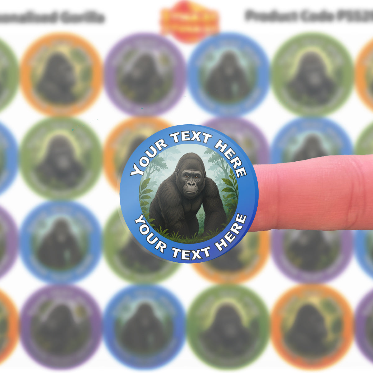 144 Personalised Gorilla 30mm Zoo Reward Stickers For Children, Parents and Teachers