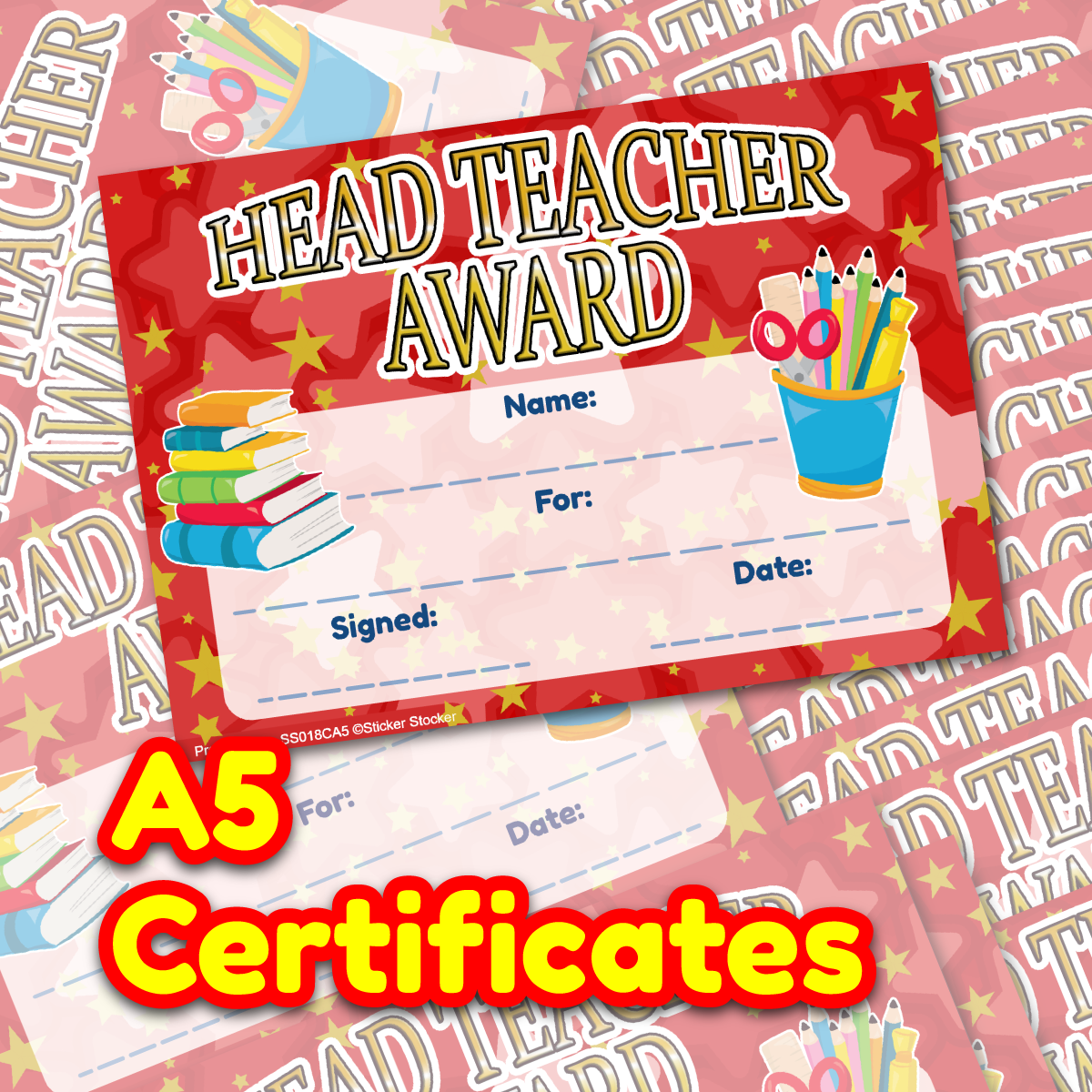30 Head Teacher Award certificates for school teachers, 250gsm A5 silk finish card