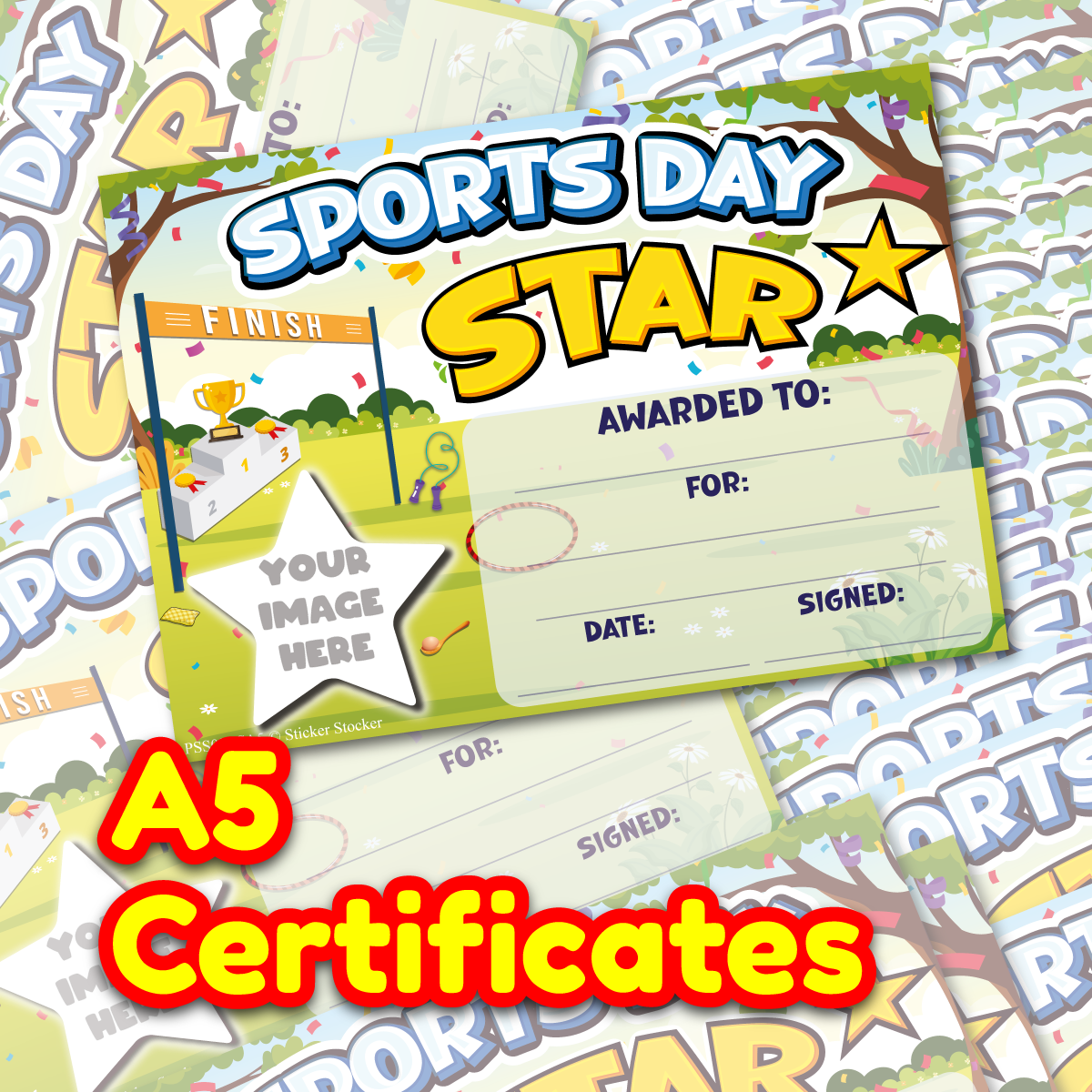 Personalised Sports Day Star certificates for school teachers, 250gsm A5 silk finish Photo Paper