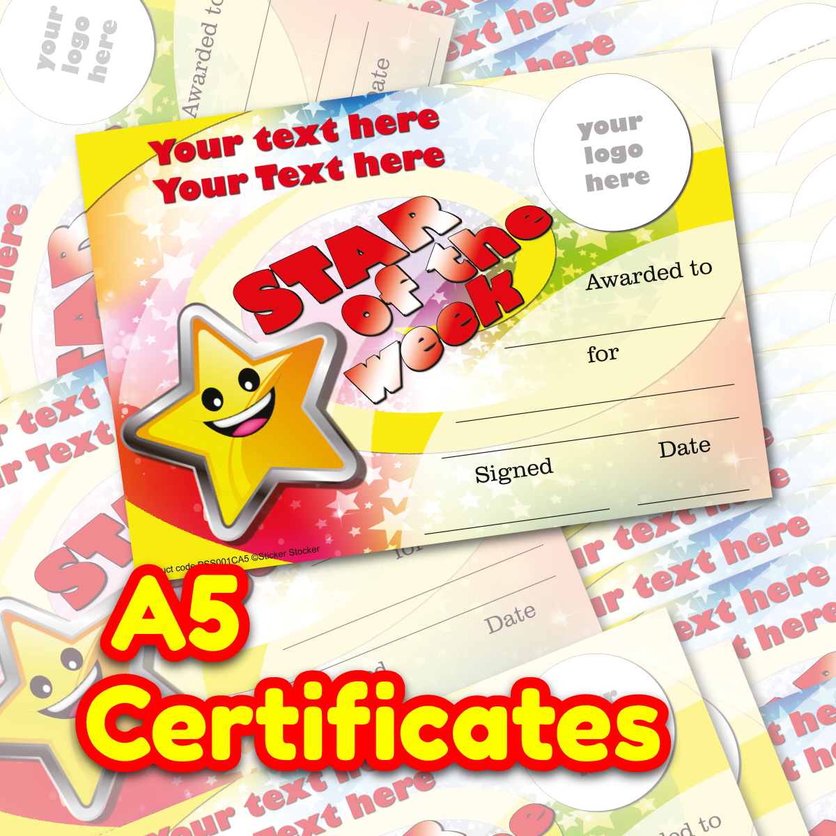 Personalised Star of the Week award certificates for school teachers, 250gsm A5 silk finish Photo Paper