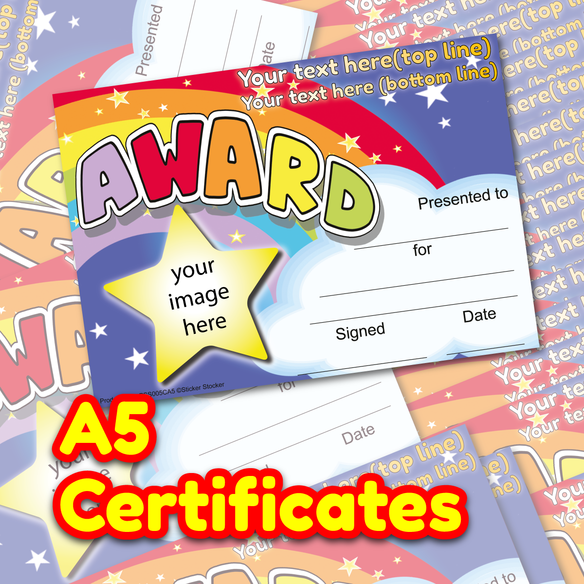 Personalised Rainbow award certificates for school teachers, 250gsm A5 silk finish Photo Paper
