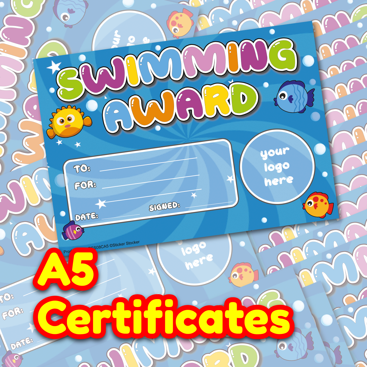 Personalised Swimming Award certificates - 2 or 20-  for school teachers, 250gsm A5 silk finish Photo Paper