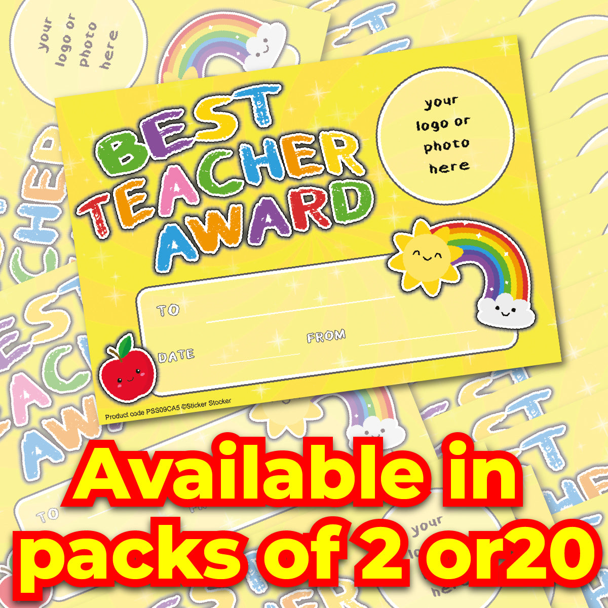 Personalised Best Teacher Award certificates - 2 or 20-  for school teachers, 250gsm A5 silk finish Photo Paper