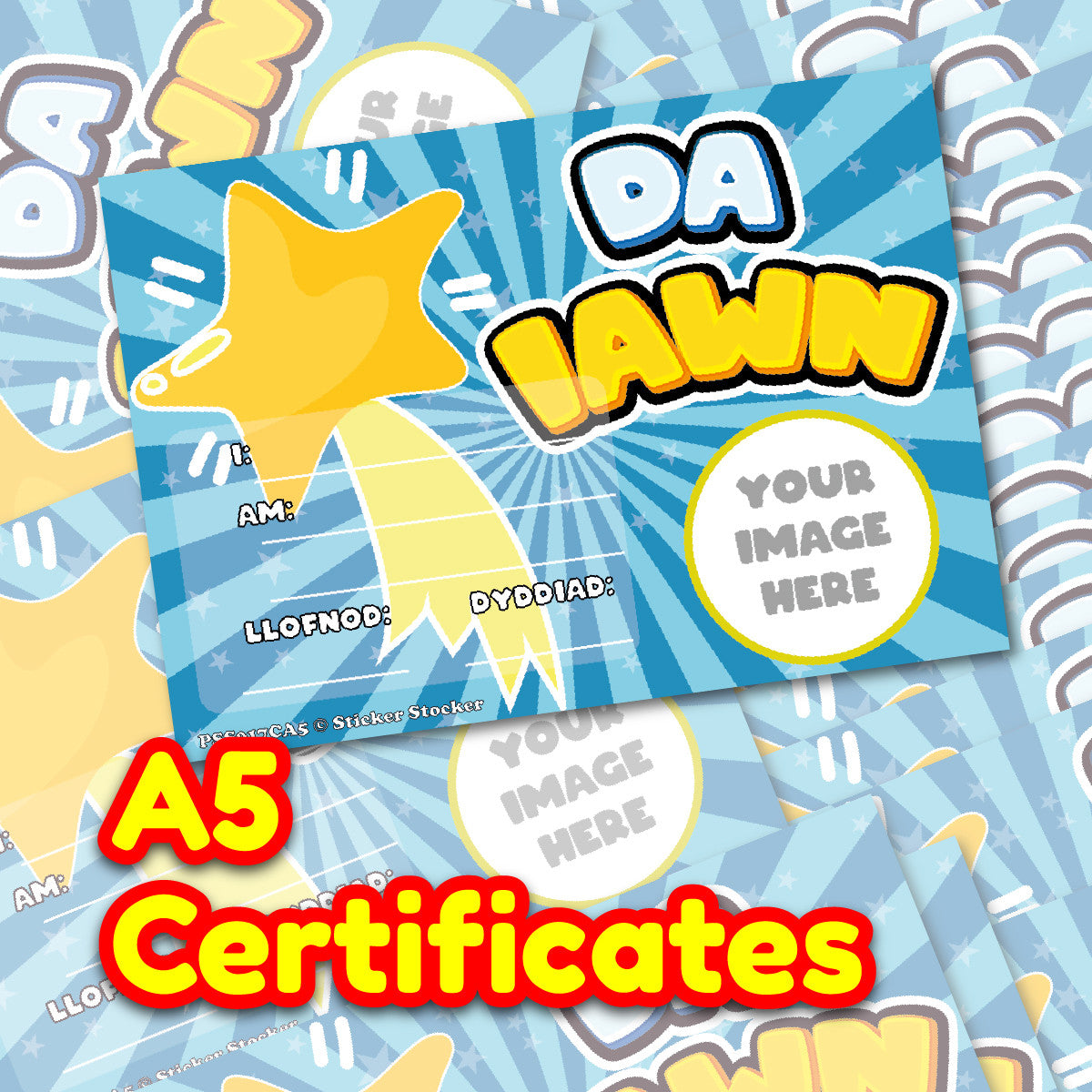 Personalised Welsh Da Iawn/Well Done certificates for school teachers, 250gsm A5 silk finish Photo Paper