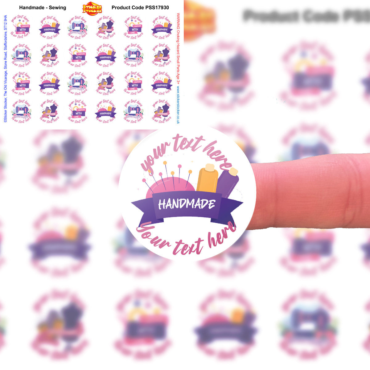 Sticker Stocker 144 Personalised Handmade with Love Sewing 30mm Glossy Stickers Labels