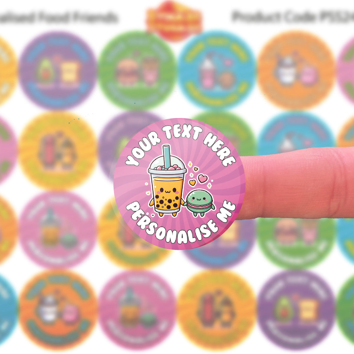 144 Personalised Food Friends 30mm Reward Stickers for School Teachers, Parents and Nursery