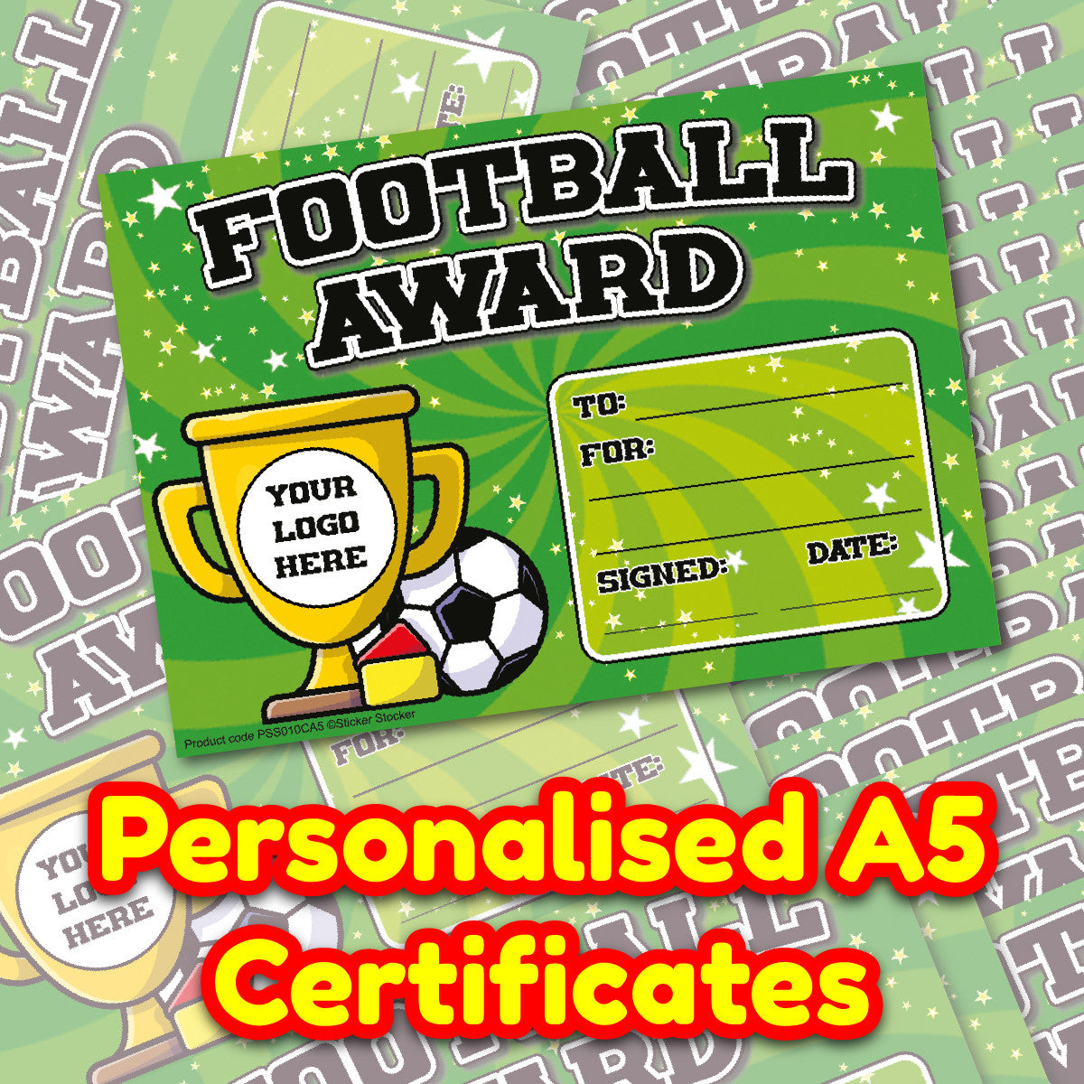 Personalised Football Award certificates - 2 or 20-  for school teachers, 250gsm A5 silk finish Photo Paper