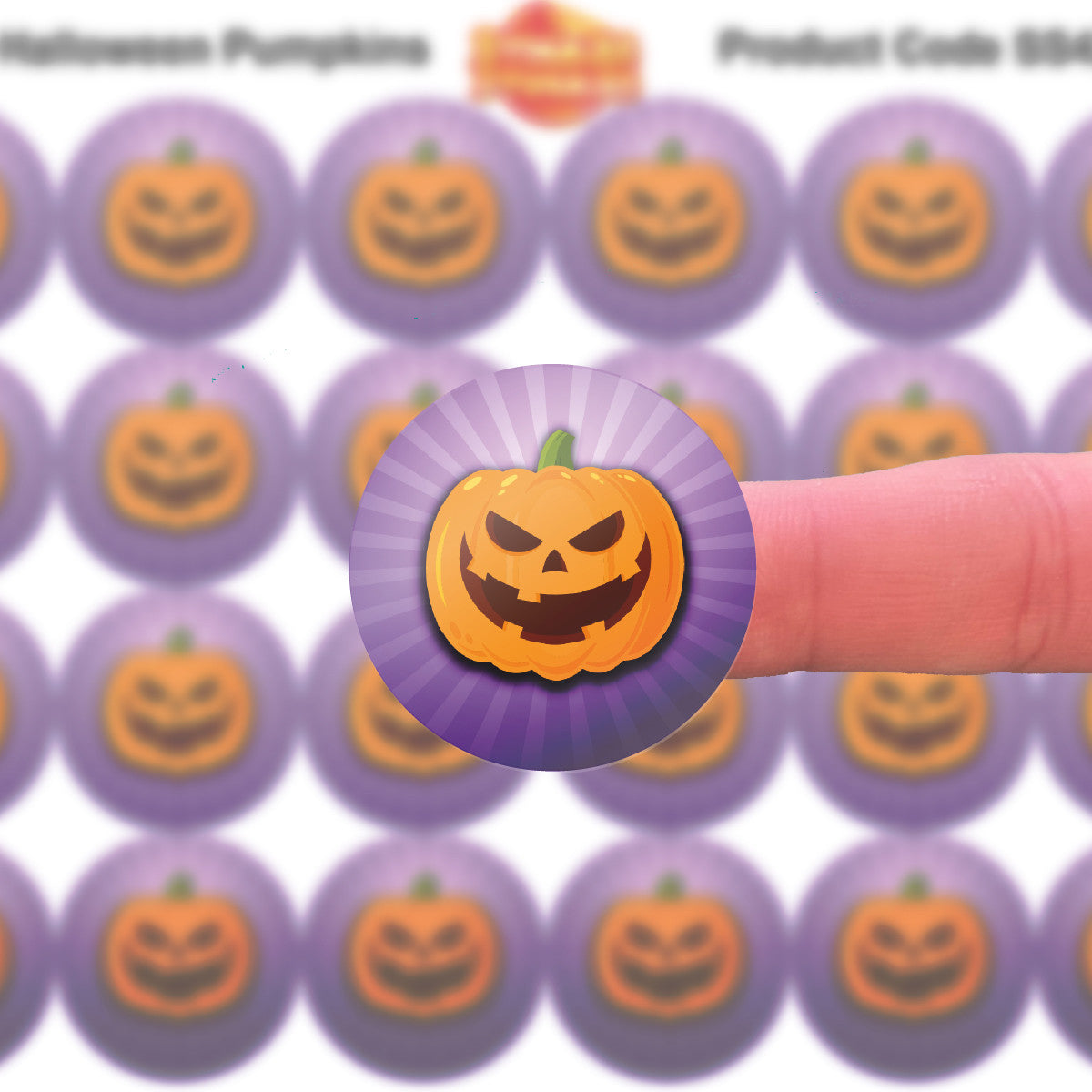 144 Purple Halloween Pumpkins 30mm Round Children's Reward Stickers for Teachers, Parents and Party Bags