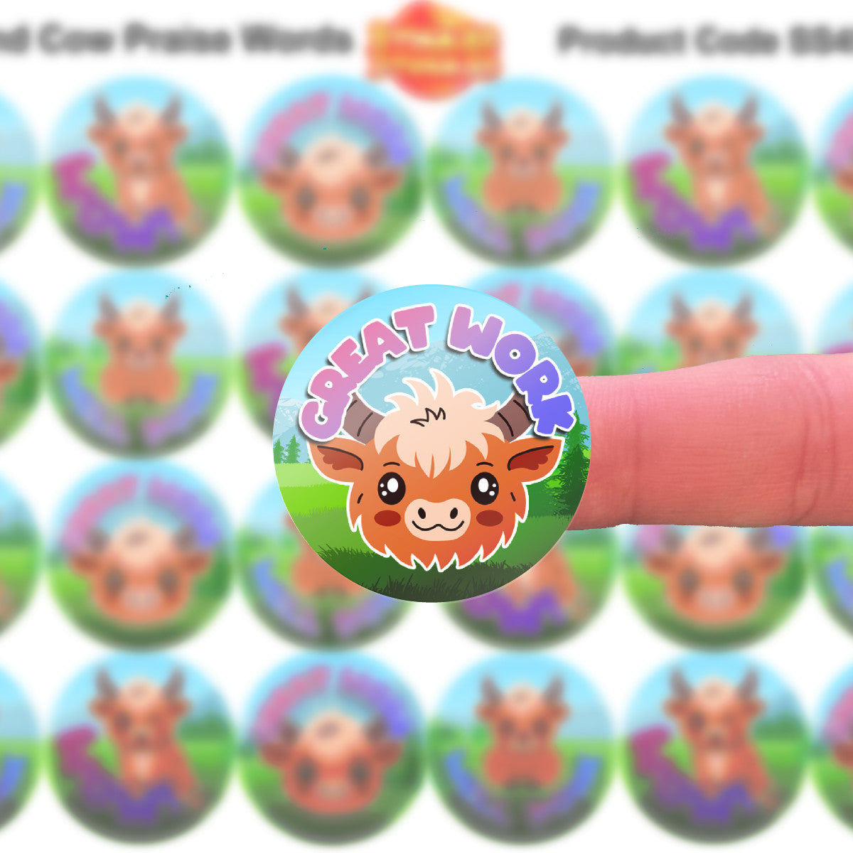 144 Highland Cow Praise Words 30 mm Reward Stickers for Children, Parents, Barbers, Hairdressers