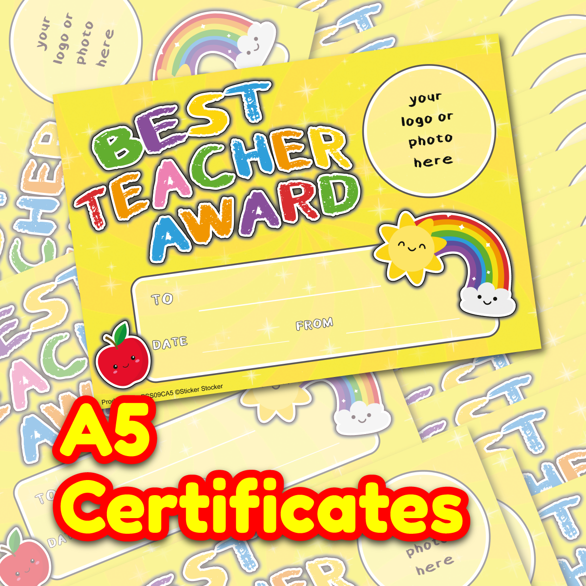 Personalised Best Teacher Award certificates - 2 or 20-  for school teachers, 250gsm A5 silk finish Photo Paper