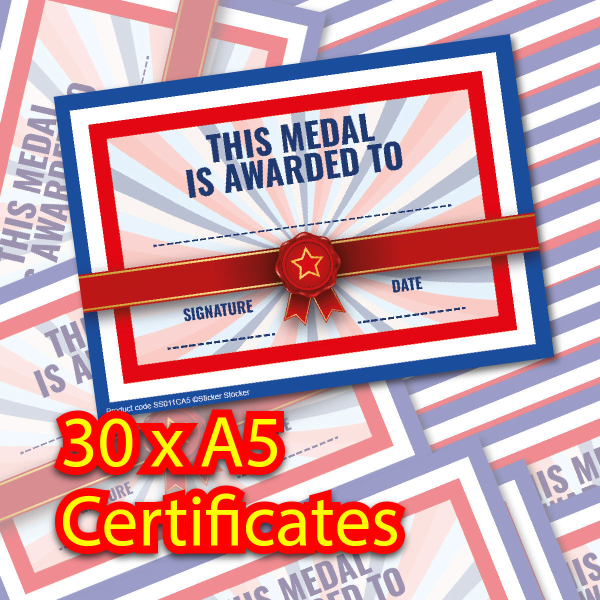 Sticker Stocker -30 Medal Award certificates for school teachers, 250gsm A5 silk finish card