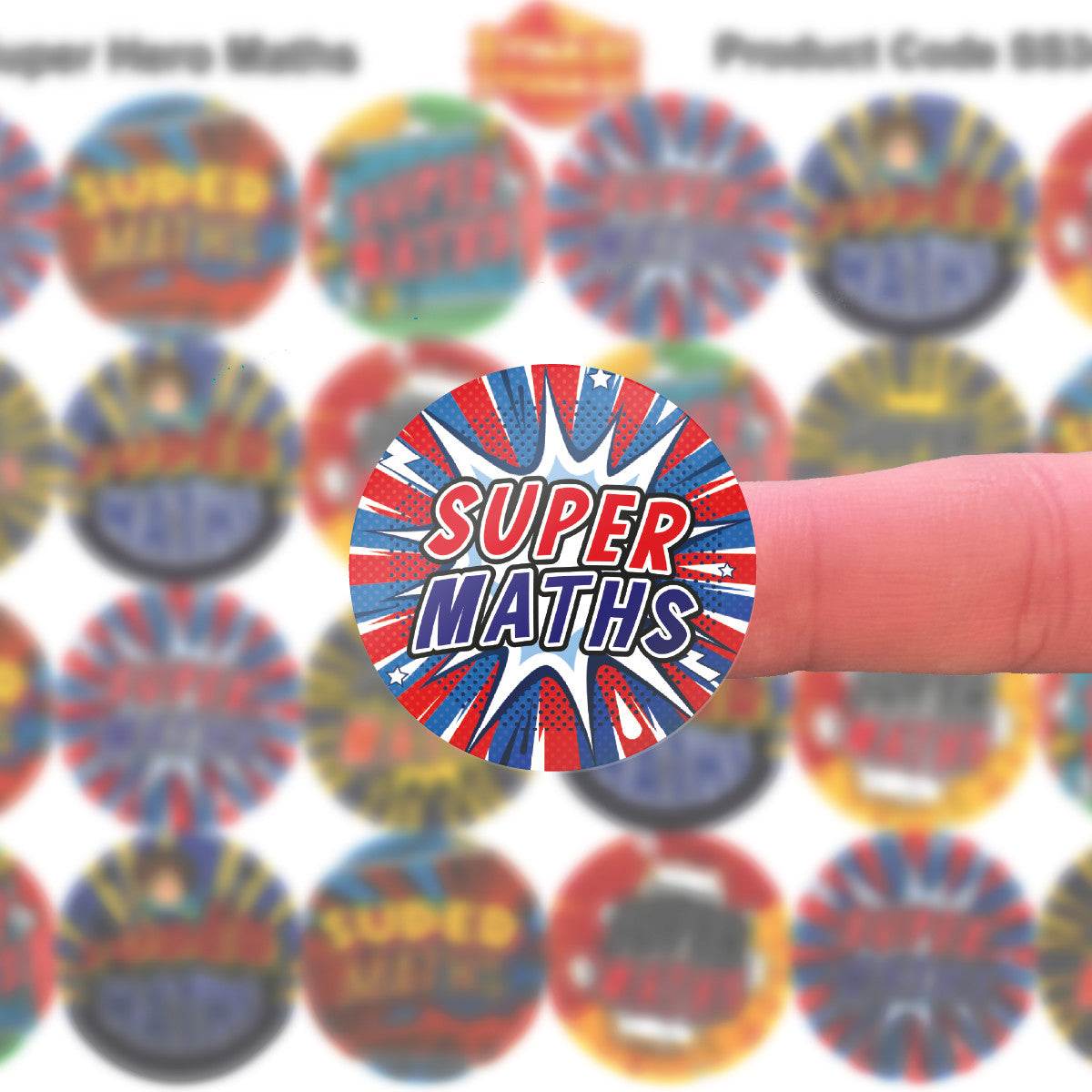 Sticker Stocker - 144 Superhero Maths  - 30mm - Glossy Reward Stickers for Teachers & Parents